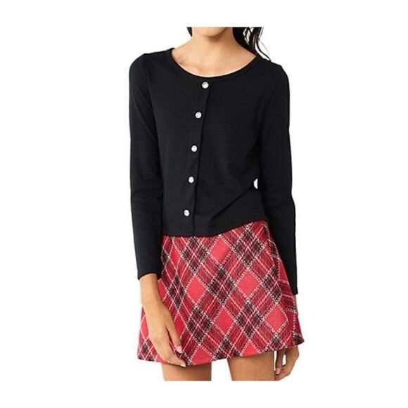 Knit Works Button Girl’s XLARGE Top and Plaid Scooter Skirt Set - Picture 10 of 11